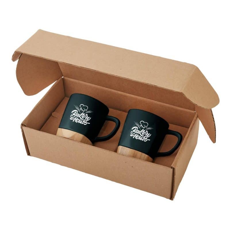 11 Oz. Ceramic Mugs w/Removable Bamboo Coaster Gift Set - 3