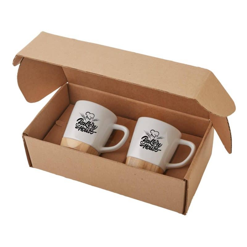 11 Oz. Ceramic Mugs w/Removable Bamboo Coaster Gift Set - 5