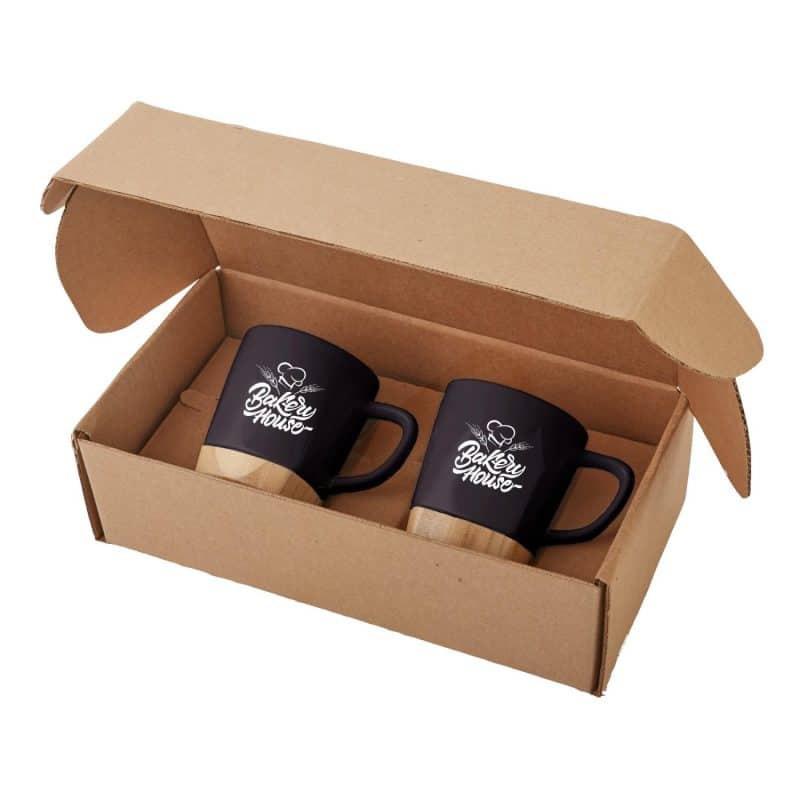 11 Oz. Ceramic Mugs w/Removable Bamboo Coaster Gift Set - 6