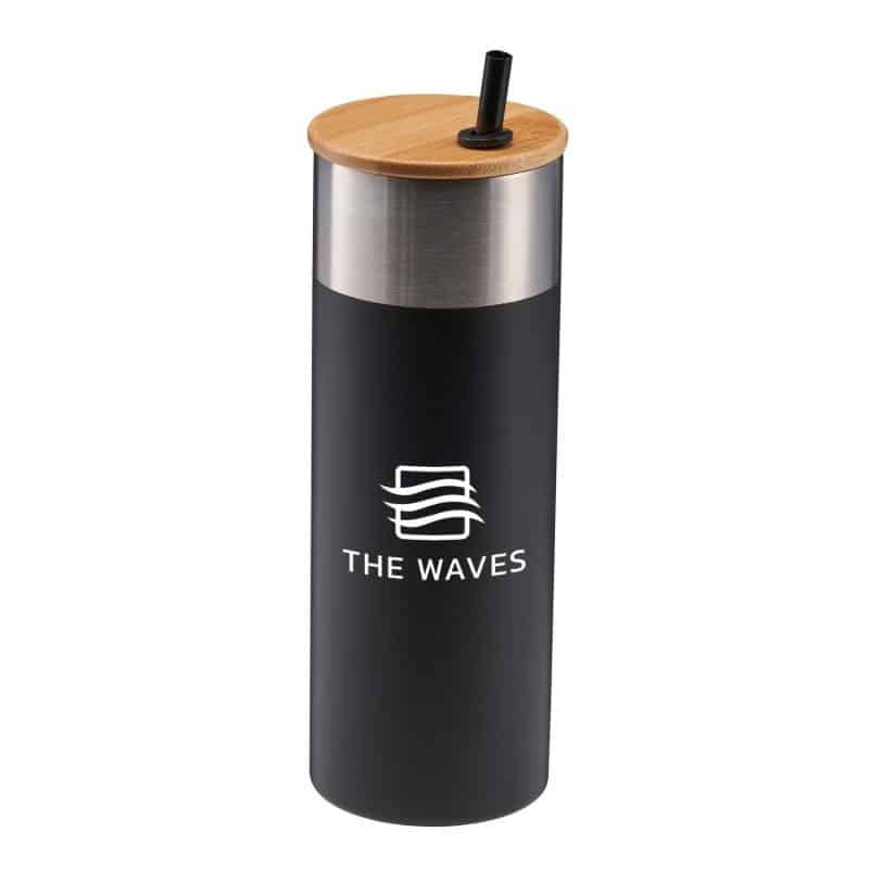 20 Oz. Stainless Steel Tumbler w/Bamboo Lid & Straw - 2