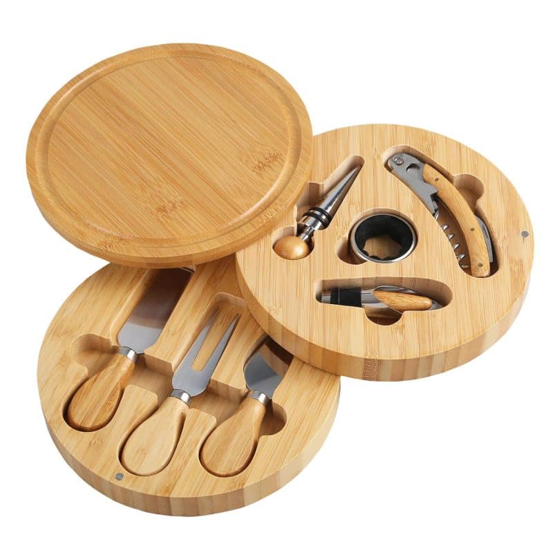 8 Piece Swivel Top Bamboo Cheese Board Set - 1