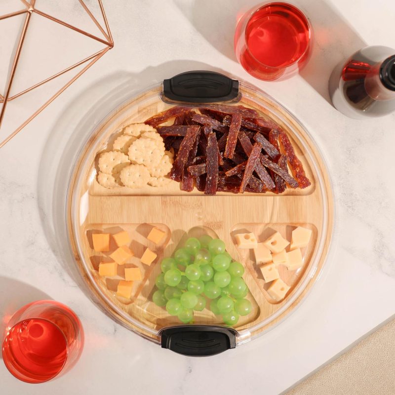 Round Bamboo Charcuterie Tray W/Lid (No Utensils) - 1